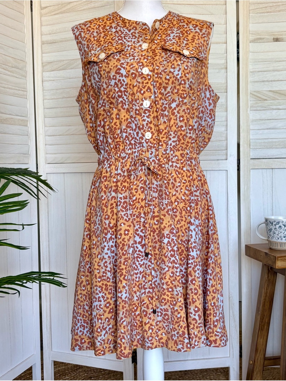 Nine West Leopard Print Tie-Waist Shirtdress L - Picture 2 of 11